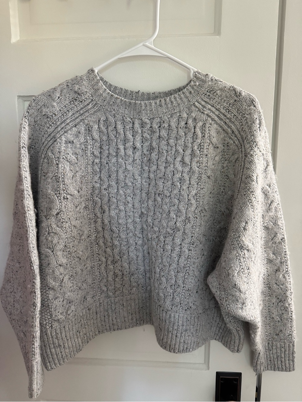 Speckled Light Gray Cable Knit Crewneck Sweater - Picture 2 of 3